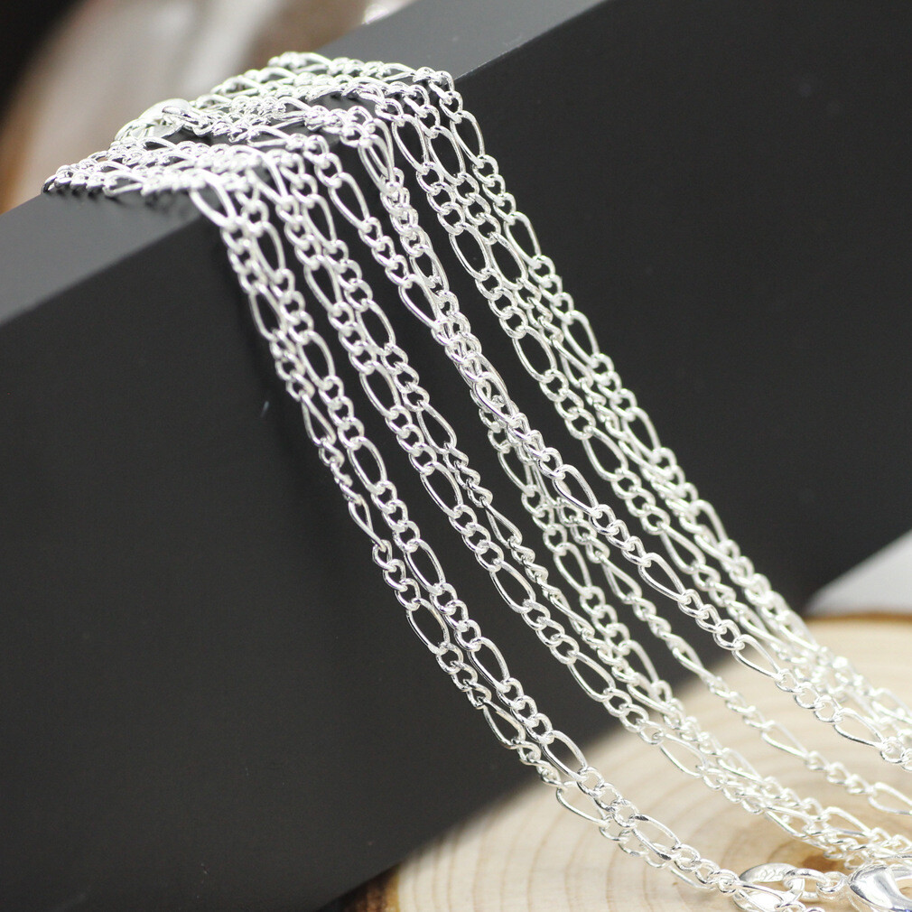 5pcs 16-30inch Silver Figaro Chain Necklaces Jewelry For Pendant Accessory