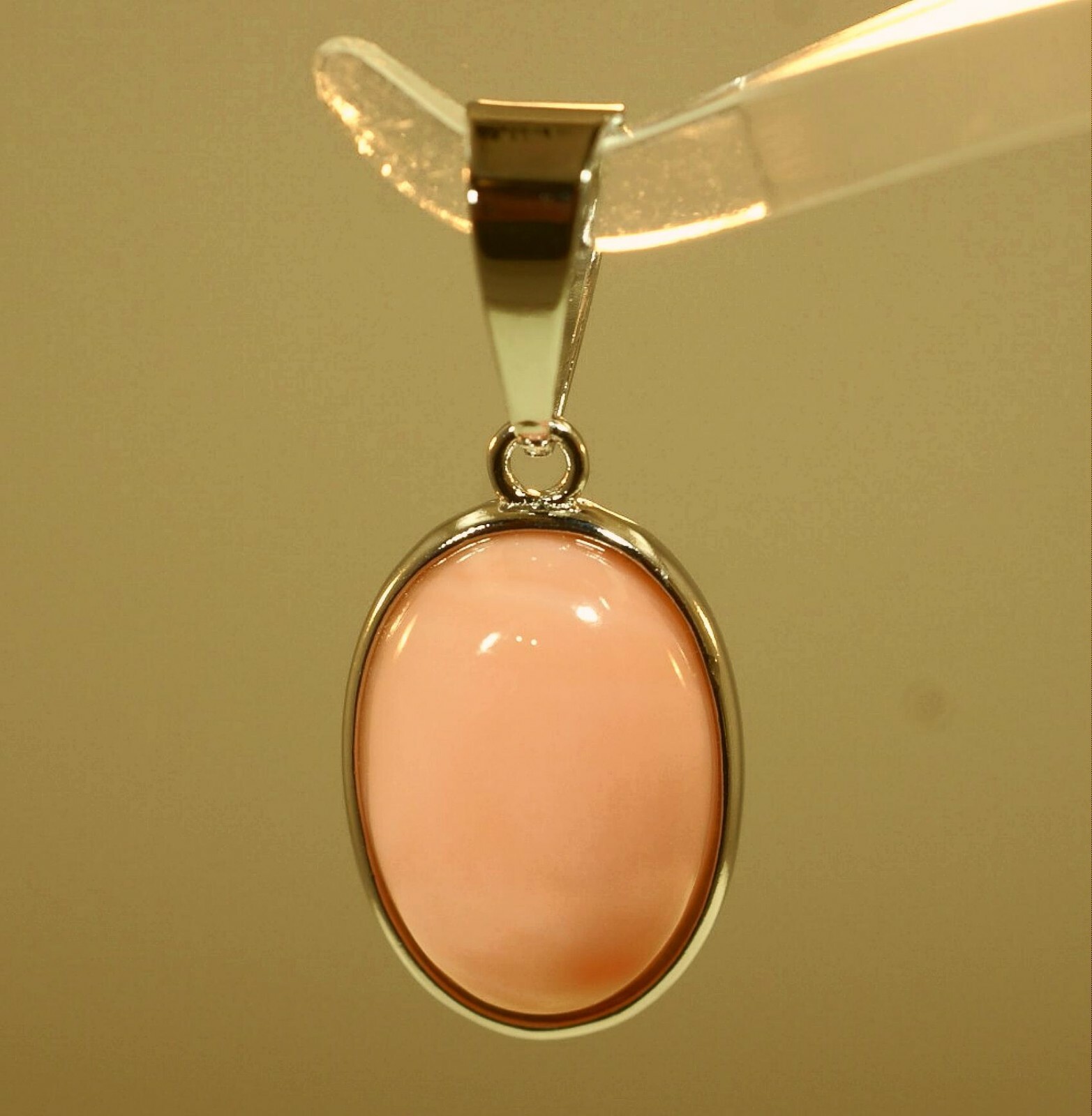 11.5MM SOLID 925 SILVER 10X14MM 4.0CTS GENUINE NATURAL OVAL PINK CORAL PENDANT