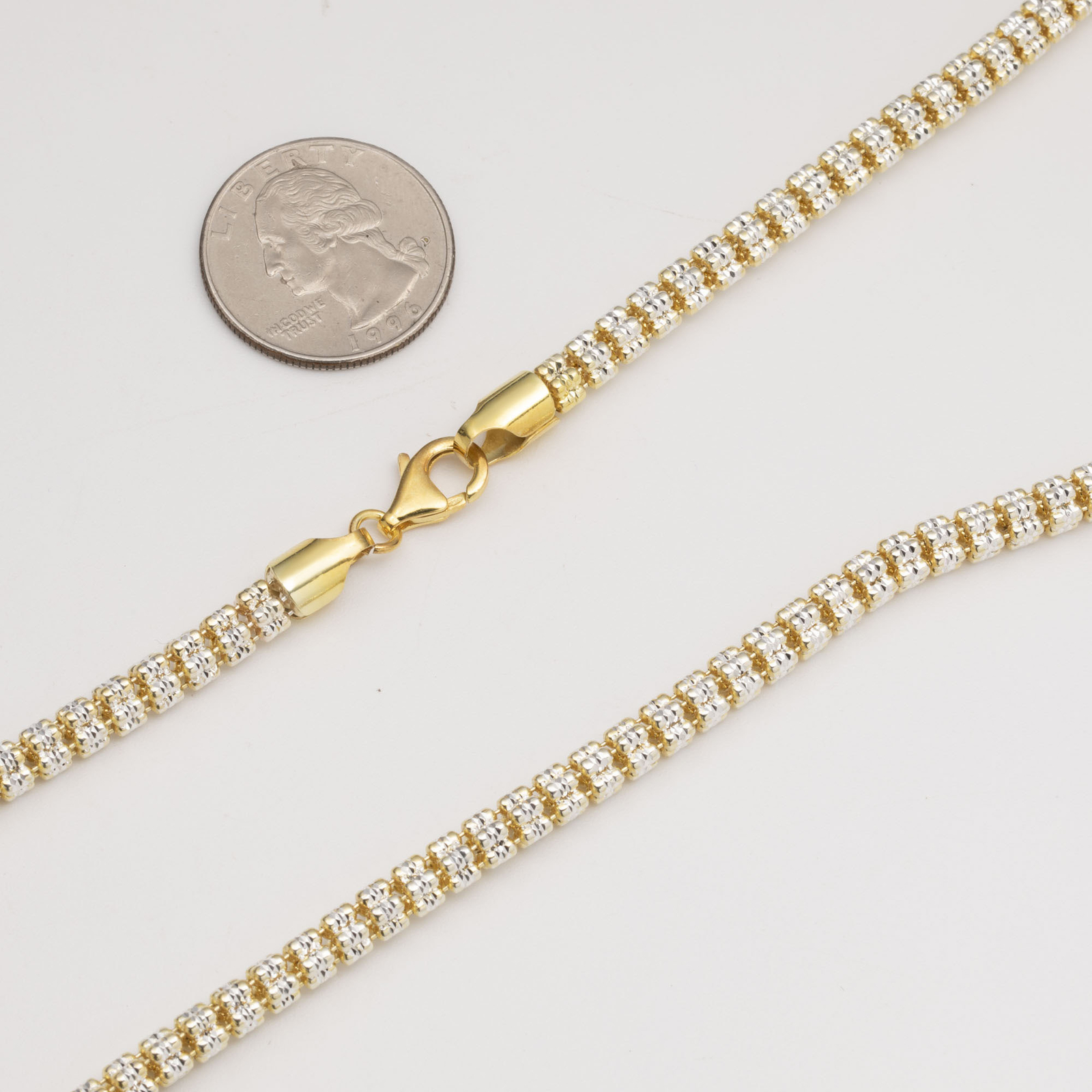5mm Two-Tone Ice Link Chain 14K Yellow Gold-Plated Silver 925 Italy