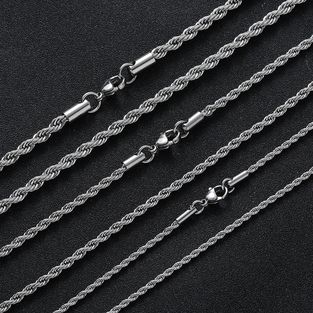 Rope Chain Necklace Silver Stainless Steel 2/3/4/5/6mm 16-30″ Mens Womens – USA