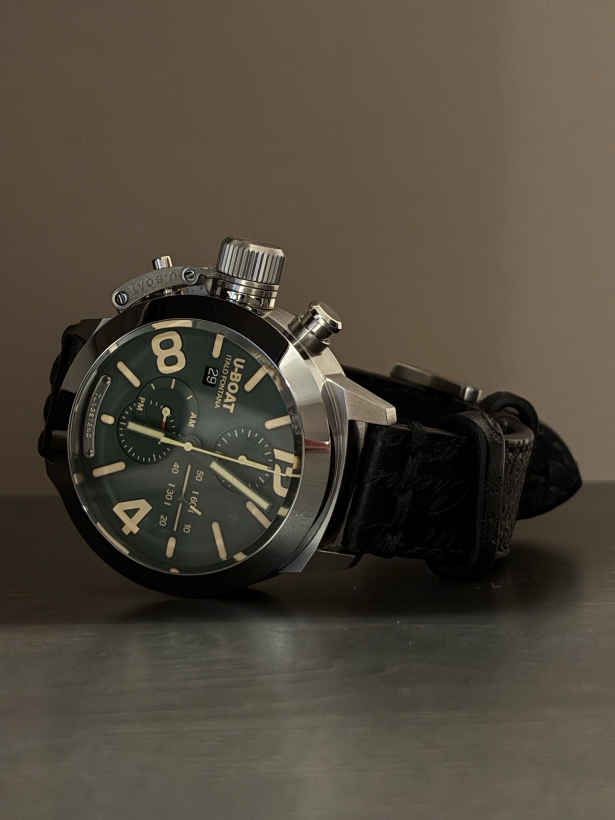 U-BOAT Italo Fontana Automatic Tungsten Chronograph Date Green Dial Leather 100m