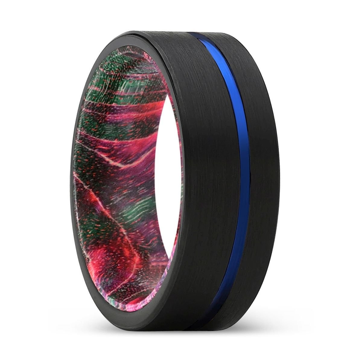 PSEUDO | Tungsten Green Red Wood Inlay Ring 8mm