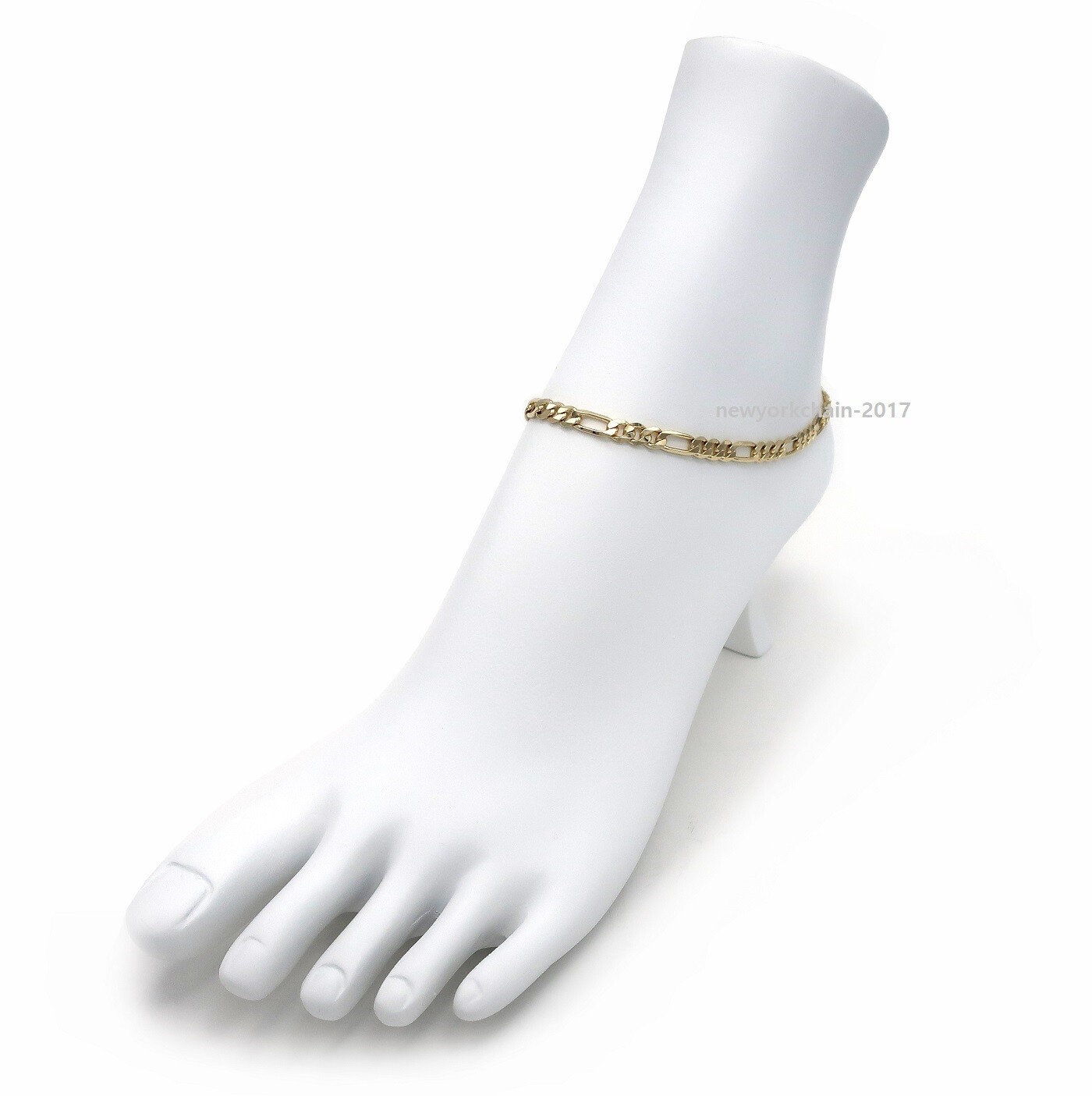 5mm ITALIAN FIGARO LINK CHAIN 10″ ANKLET ANKLE BRACELET 14K GOLD PLATED