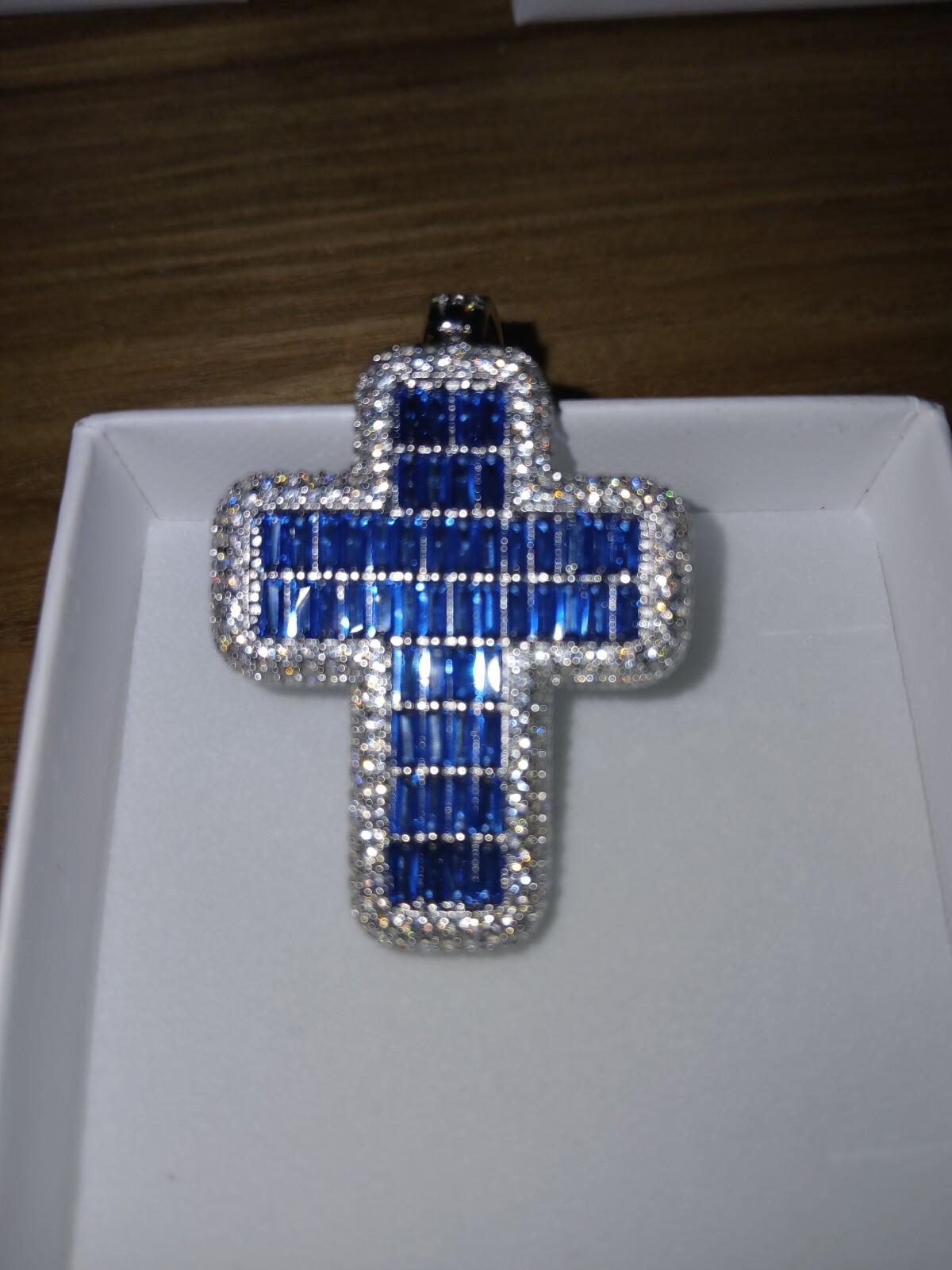 925 Solid Sterling Sliver VVS Swarovski Crystal Cross Pendant Blue And White…