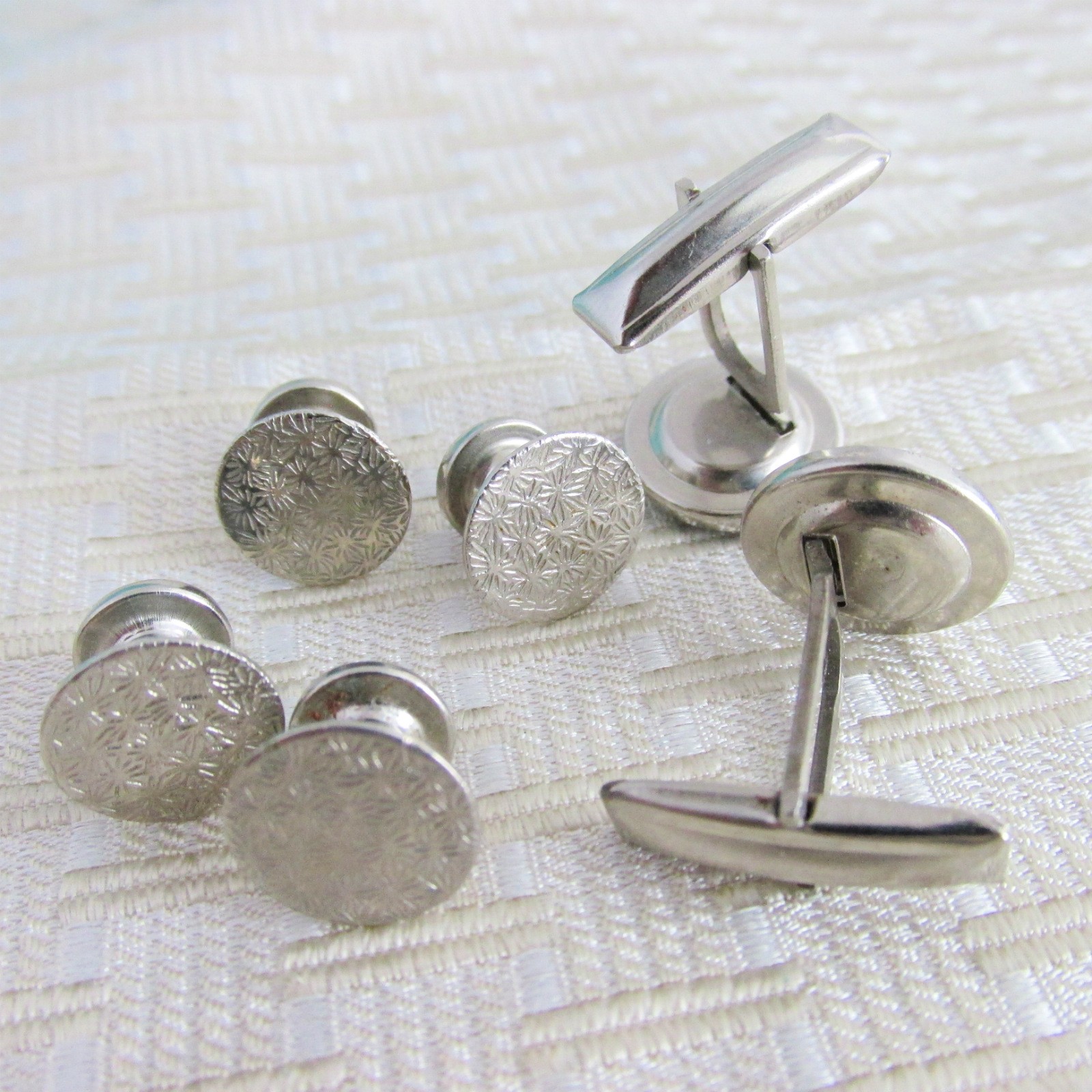 Faux Onyx Silver Plated Cufflinks + 4 Studs Set Wedding Prom Special Occasion
