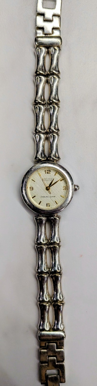 Ecclissi Sterling Silver Bamboo Link Ladies Wrist Watch Model 31450 New Battery