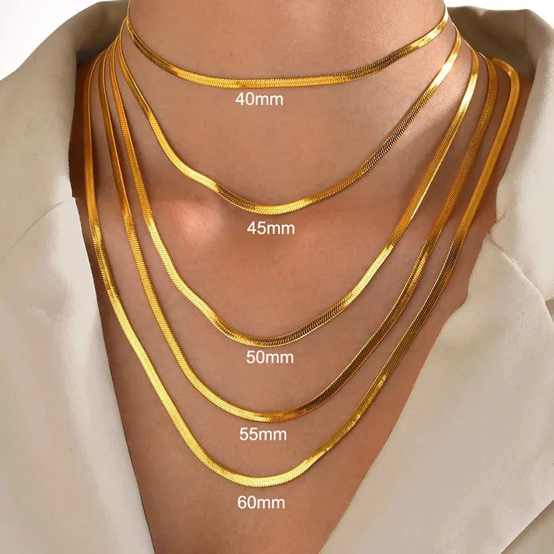 Snake Chain Necklace Stainless Steel 2-5mm Gold Color 18-24in Women Jewelry