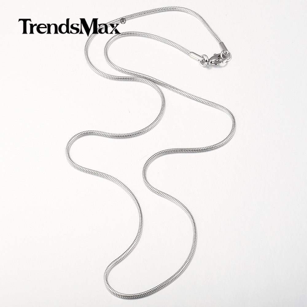 USA 1.6/2.0mm Silver Solid Stainless Steel Round Snake Chain Necklace Unisex