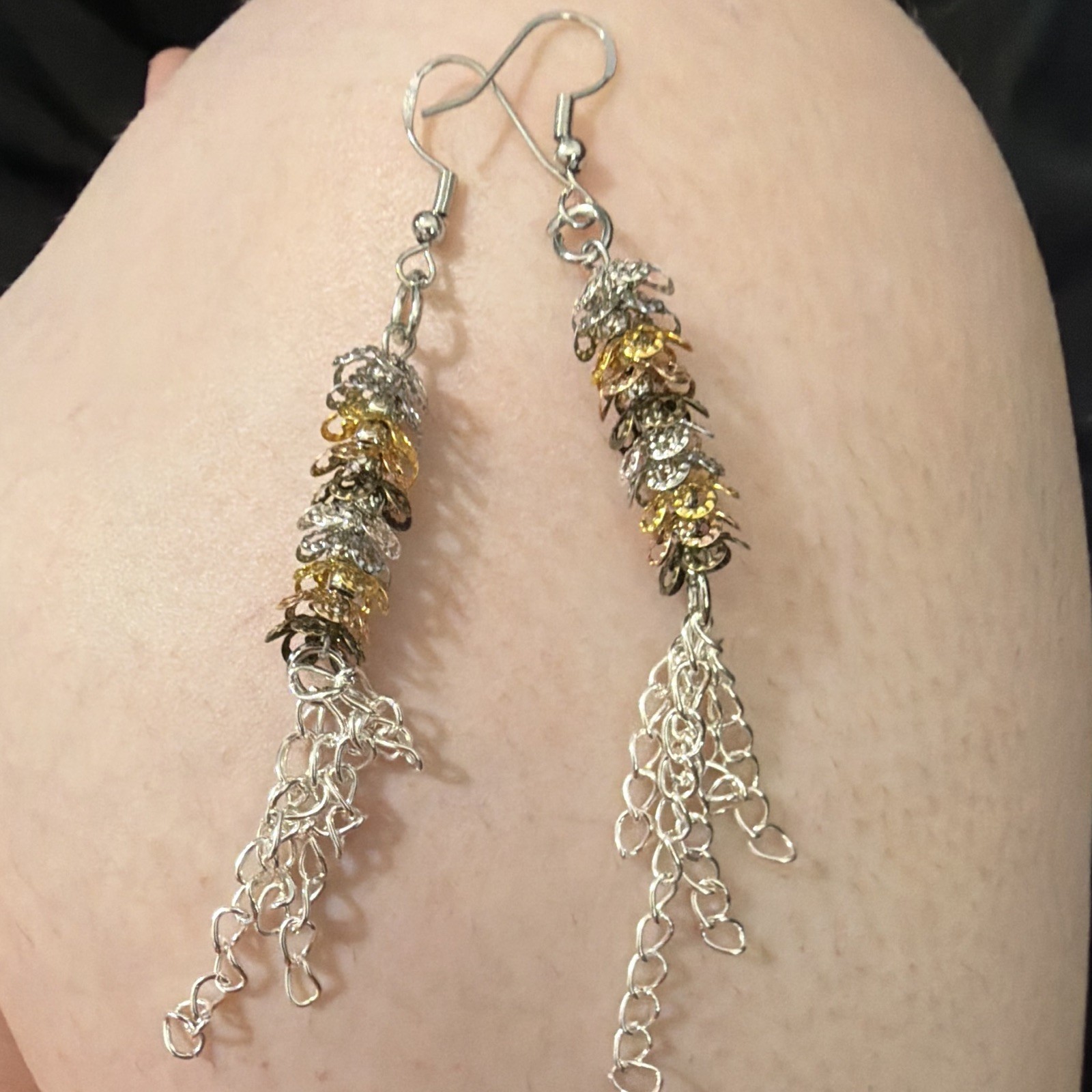Silver & Gold Tone Dangle/Drop Hook Earrings Chain Tassel Metal No Stone