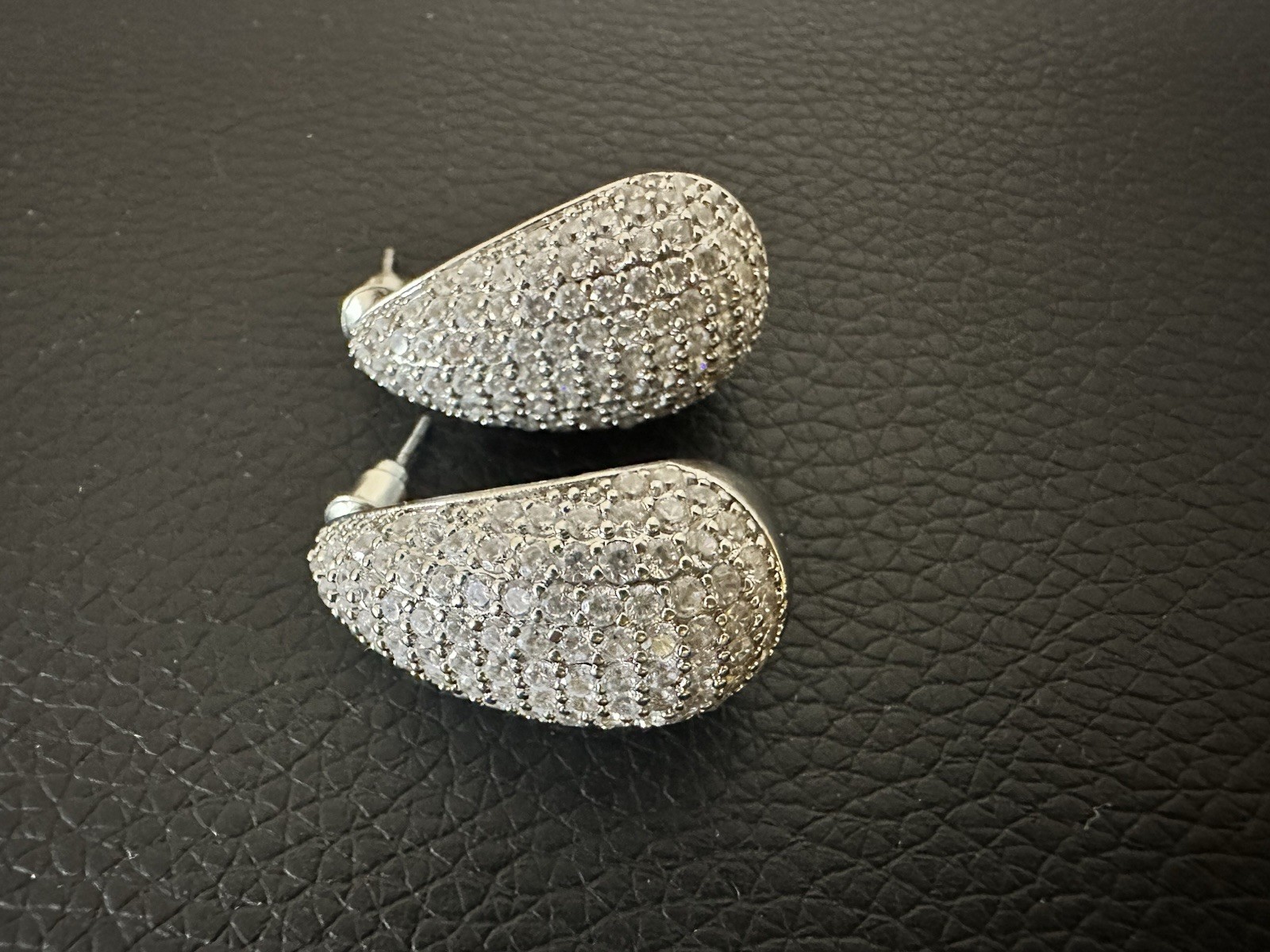 Teardrop Pavé Crystal Rhinestone Stud Earrings Silver Tone Butterfly Back