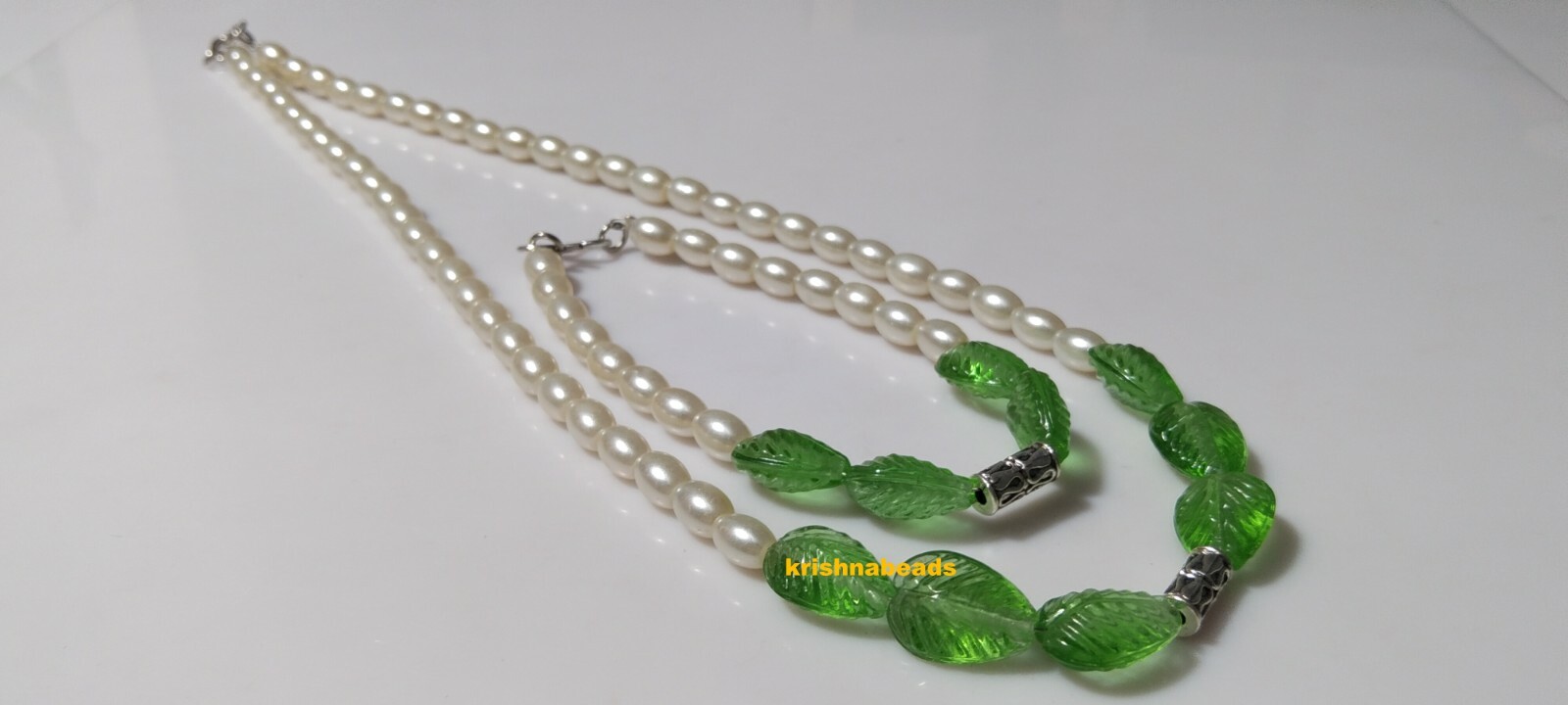 Pearl Beryl &Prehinte Hydro Leaf Carved Pear Necklace& Bracelet 11-14mm 7″-18″