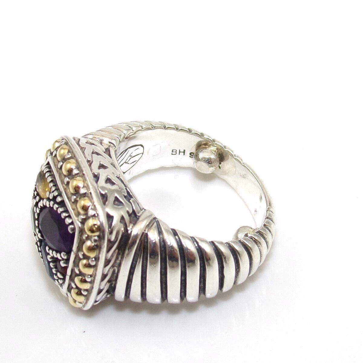 Effy Balissima Sterling Silver 18K Yellow Gold Multi Gemstone Ring Size 4.5