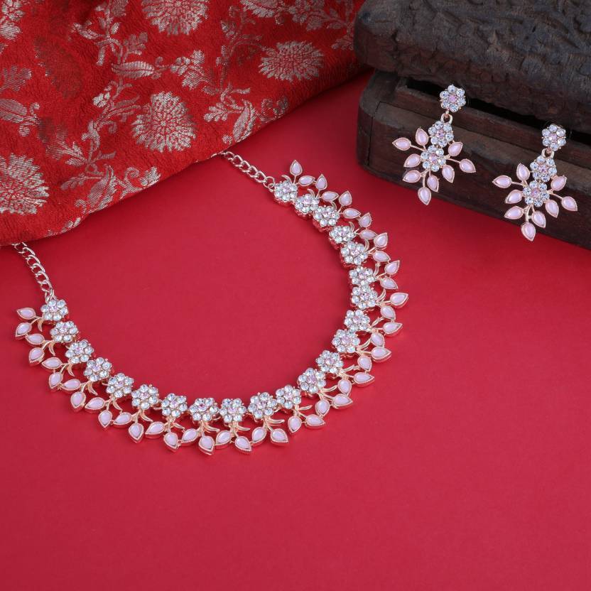 Gold Plated Pink Halloween Thanksgiving Earring & Necklace Set For Women Girls