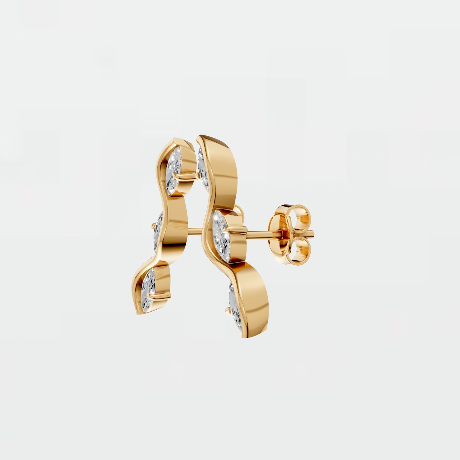Ear Crawler Climber Stud Earrings Marquise Lab Grown Diamond Prong Setting