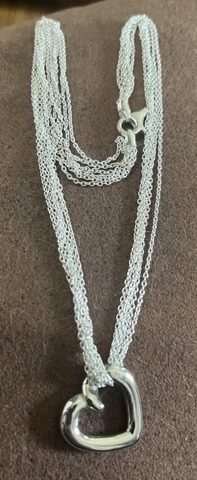 925 Sterling Silver Mesh Chain Necklace 18in Open Heart Charm Pendant Signed