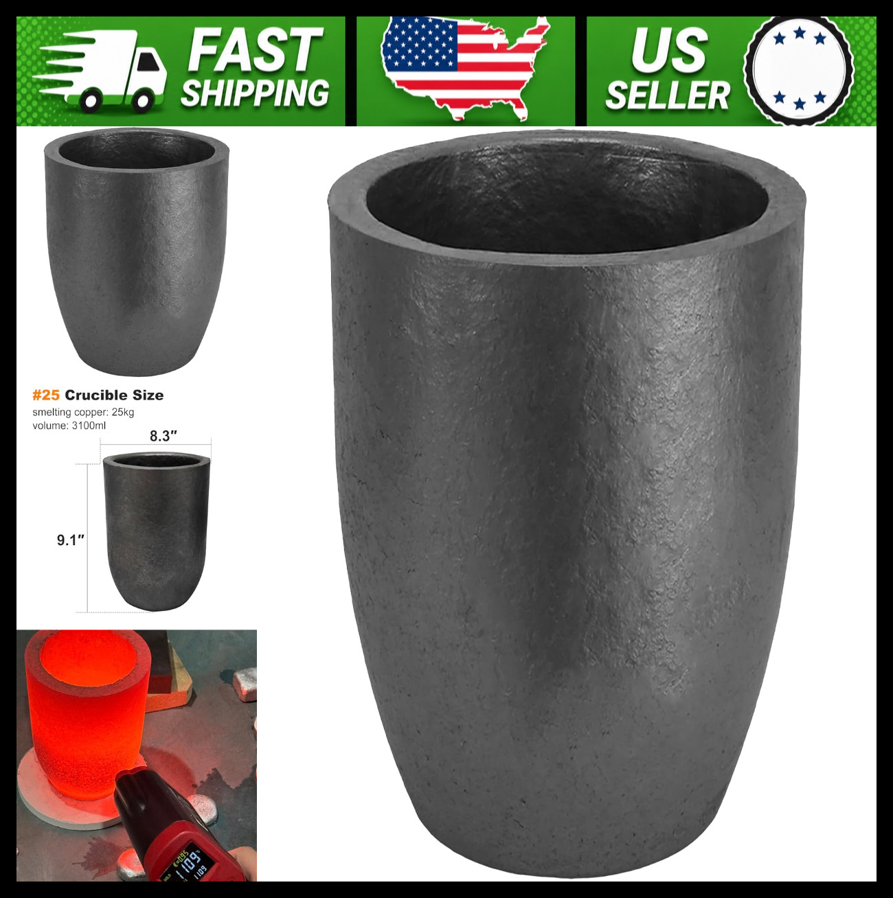 Nelyrho Graphite Crucible with Pouring Spout for Metal Melting 25kg
