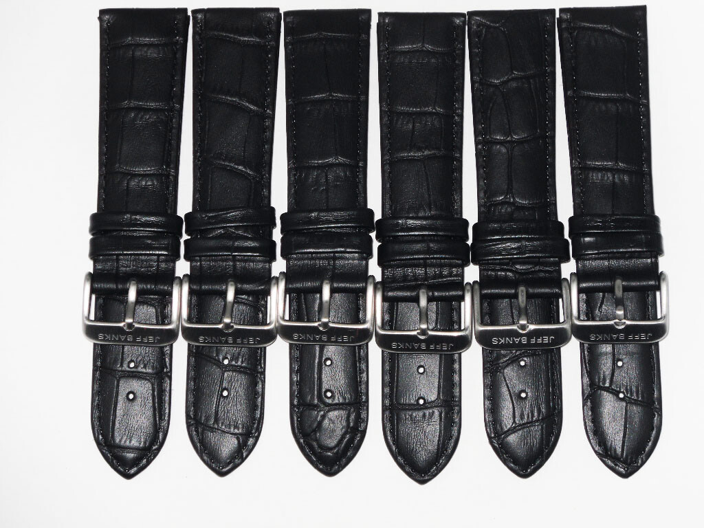Lot of 6Pcs.Watch Bands 14MM Genuine Leather Alligator Grain Black, High Quality
