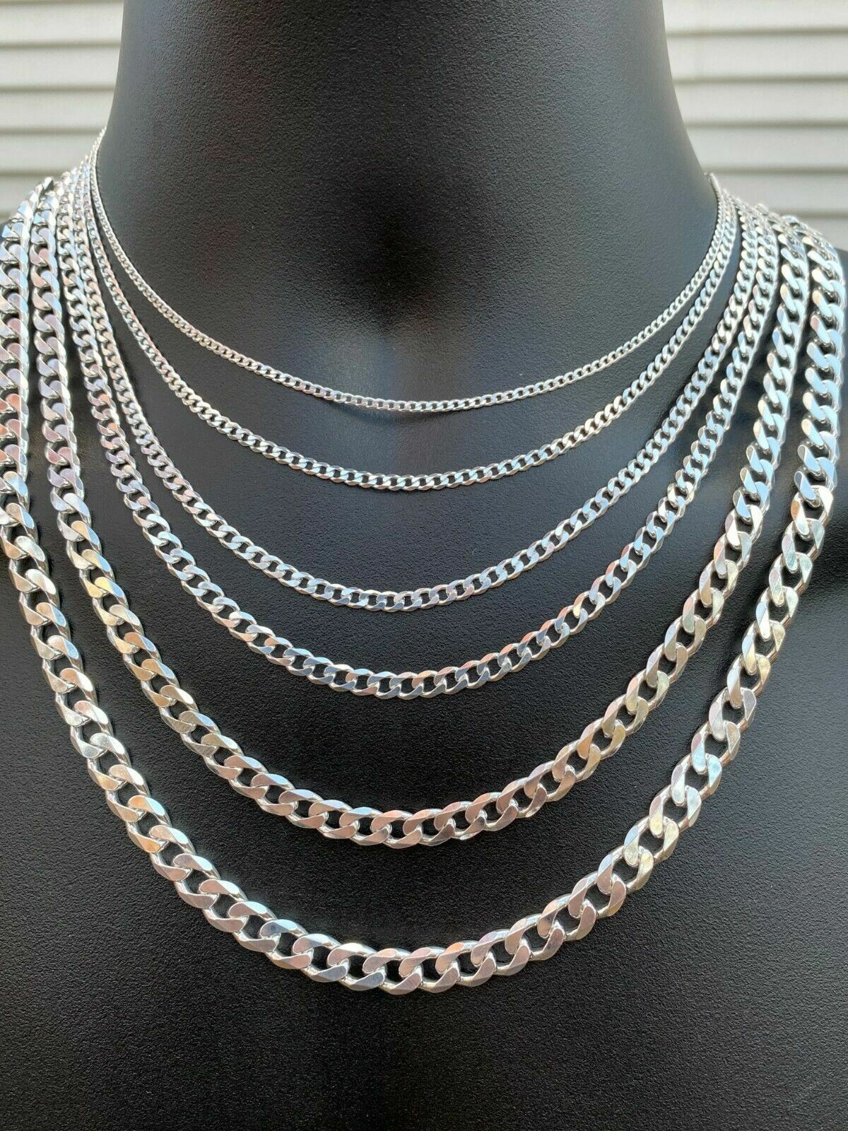Real Solid 925 Sterling Silver Miami Cuban Chain Necklace Or Bracelet ITALY Curb