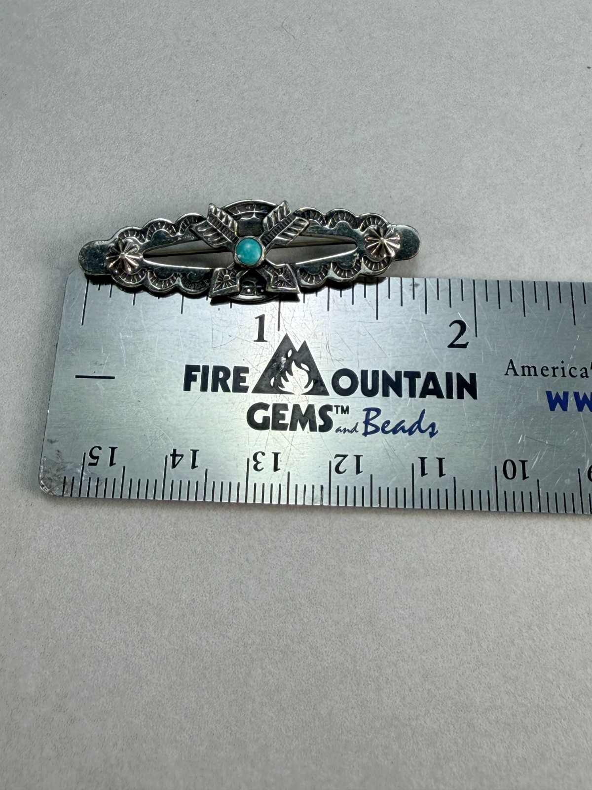 Vintage Sterling Silver Native American Turquoise Bar Brooch Western Pin