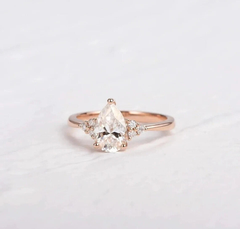 1.50Ct Pear Cut Lab Created Moissanite Wedding Ring 14K Rose Gold Plated