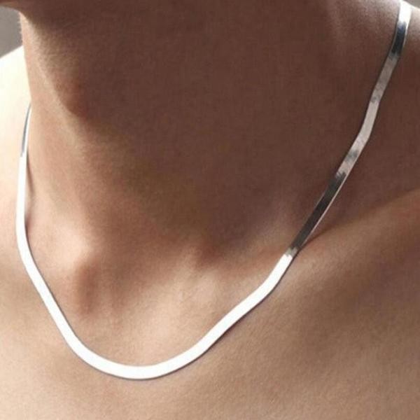 18K White Gold Filled TARNISH/Nickel-FREE 20 inch 3 mm Flat Snake Chain Necklace