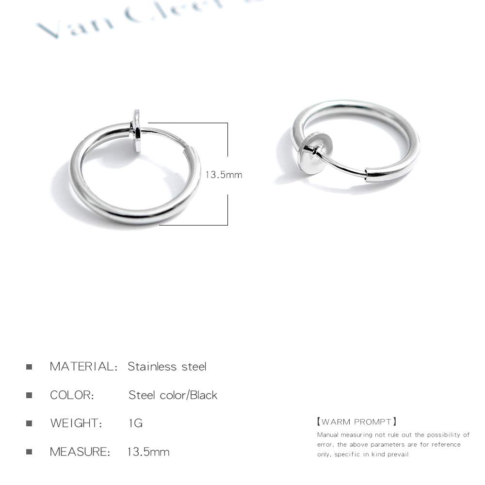 2× Clip-On Spring Action Non-Piercing Fake Septum Lip Cartilage Nose Tragus Ring