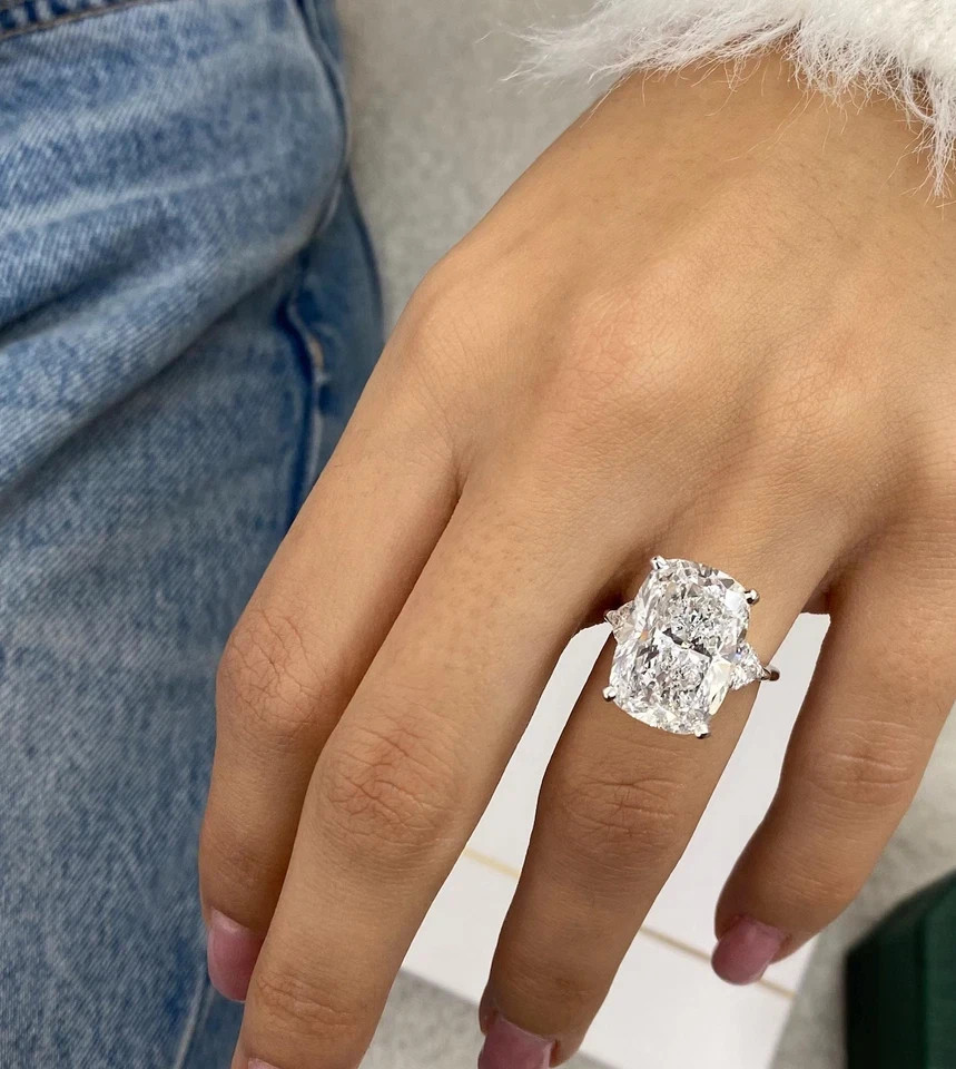 RARE 10.00 Ct Certified Cushion Diamond Solitaire Ring 925 Silver Great Shine