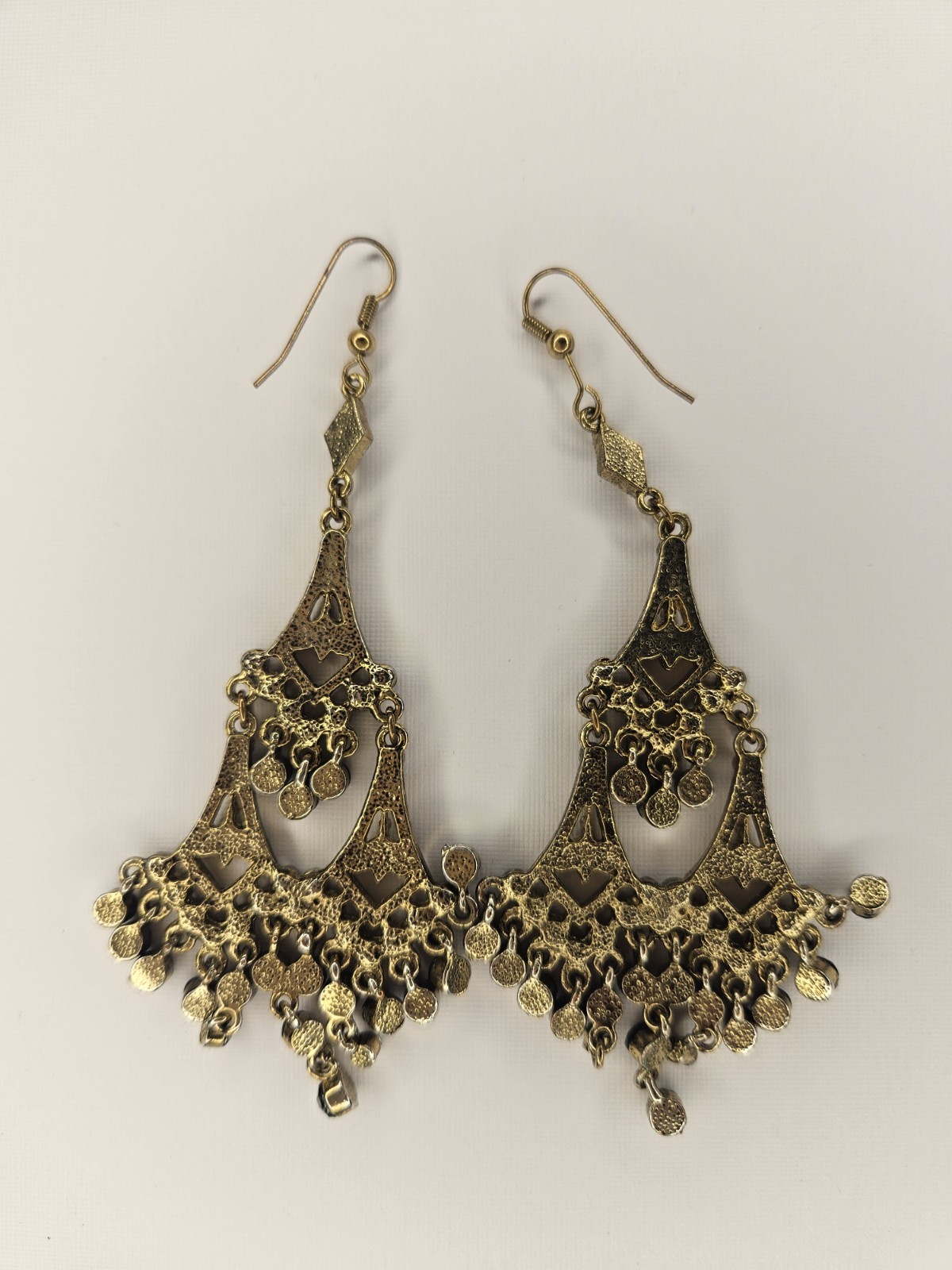 Gold Tone Black Bead Chandelier Dangle Drop Hook Earrings