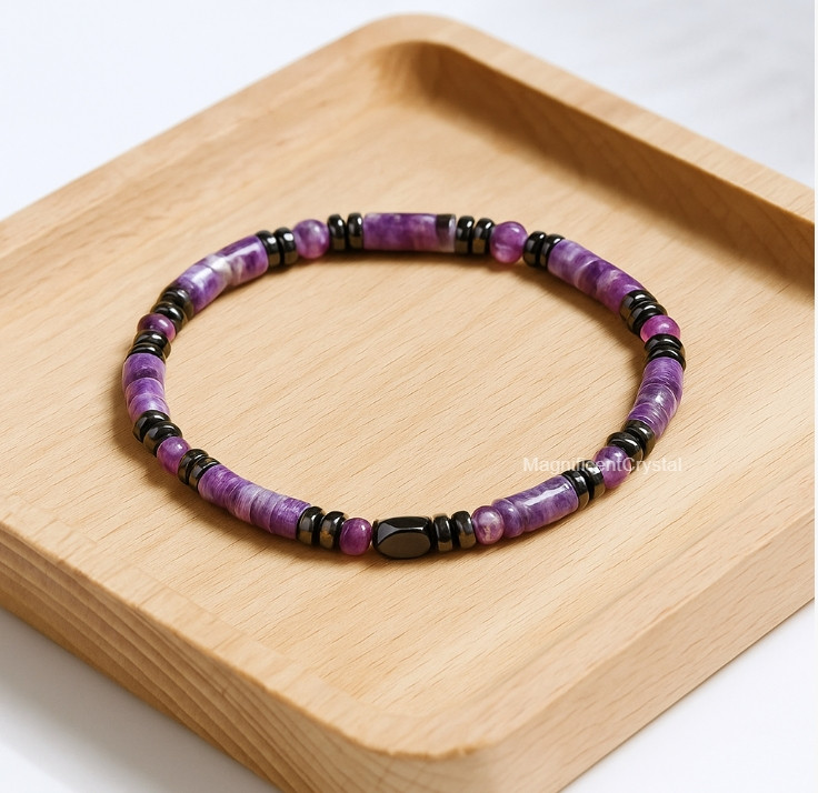 Healing Bracelet Amethyst Stone Bracelet Natural Hematite Men Reiki Jewelry Gift