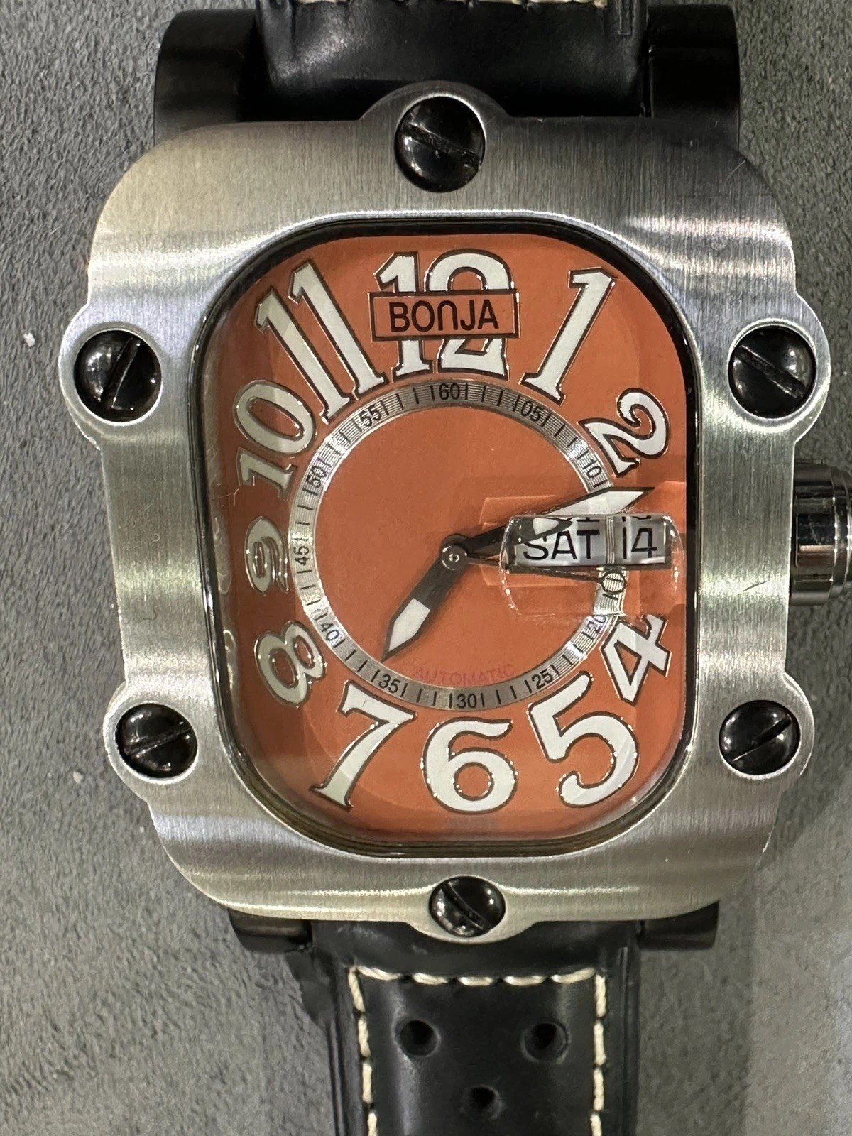 Anthony Bonja Fortress Swiss Made Automatic Watch Orange Dial Rectangular Case