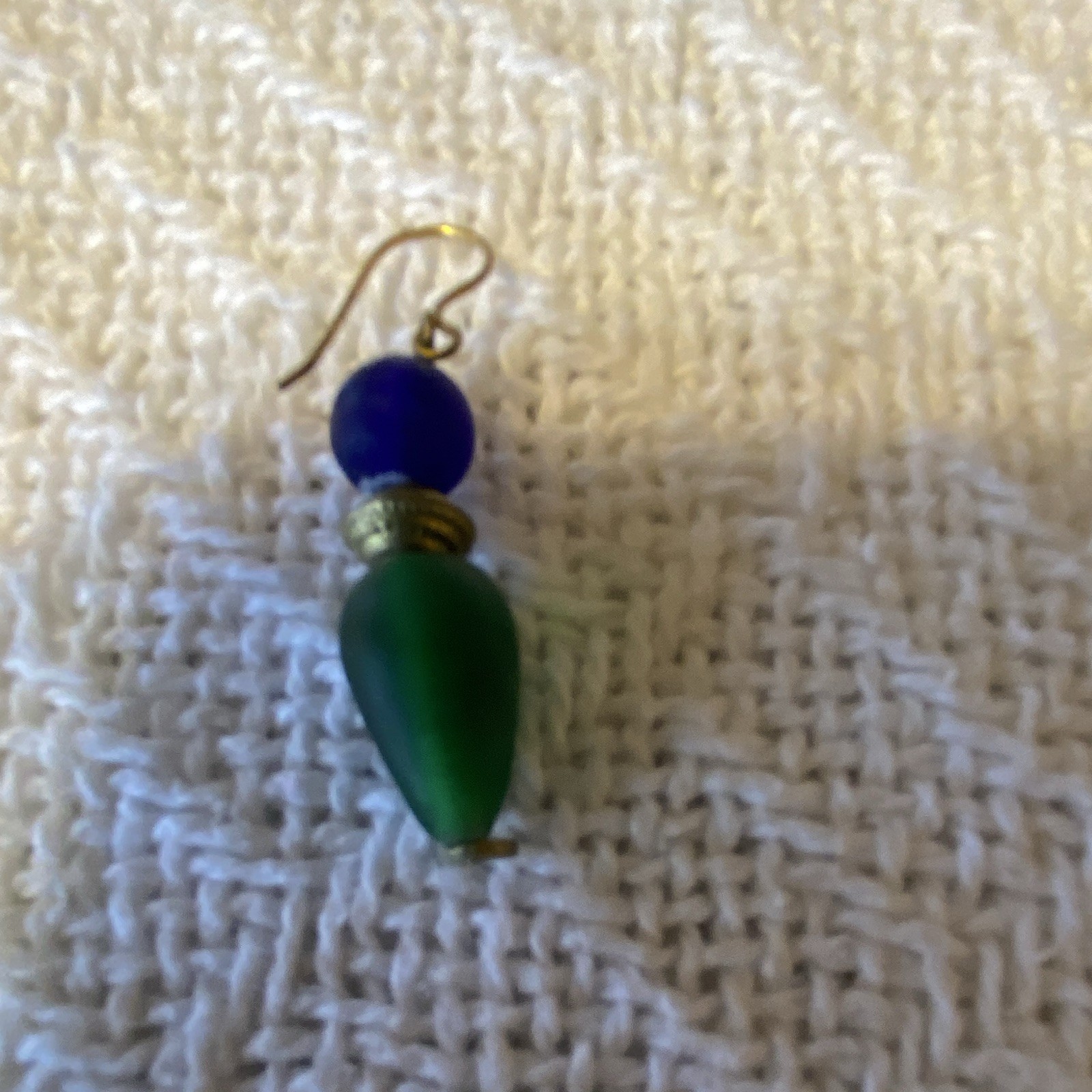 Blue Green Gold Beaded Teardrop Dangle/Drop Hook Earrings 1.75 in Lobe