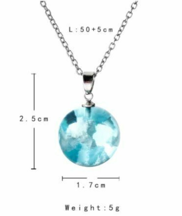 White Clouds Blue Sky Resin Glass Marble Ball Pendant Necklace Terrarium