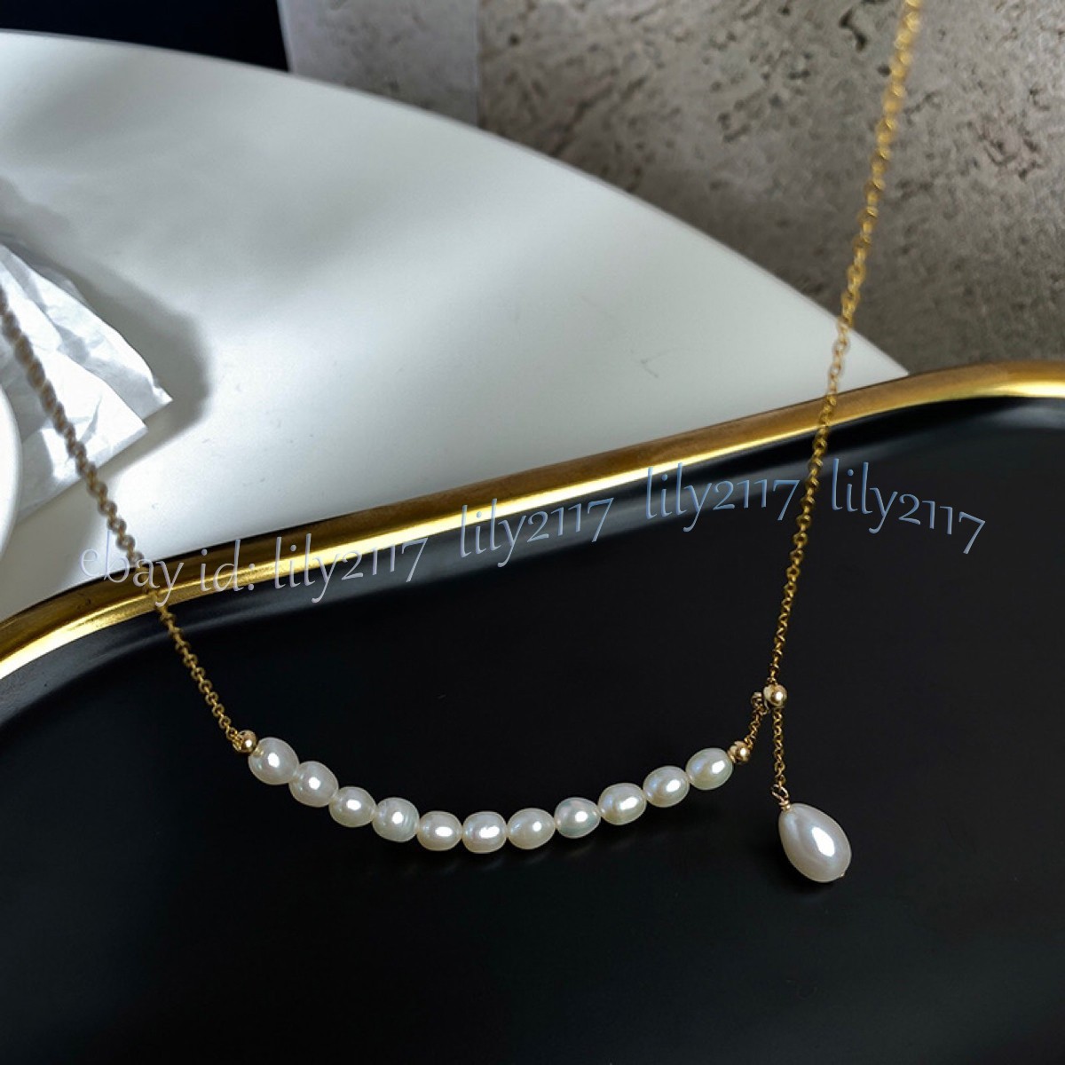 5-6mm Natural White Freshwater Rice Pearl Pendant Chain Drop Necklace 18 inch