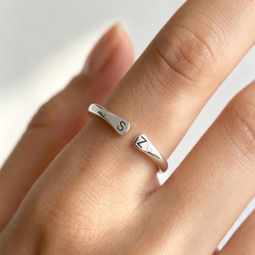 Personalized Couple Initial Ring Adjustable Minimalist Open Ring Gift for Her