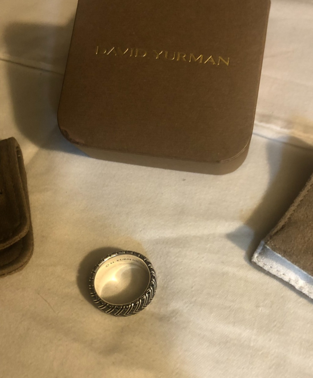 David Yurman Sterling Silver Men’s Chevron Black Diamond Band Ring 8mm – Size 10