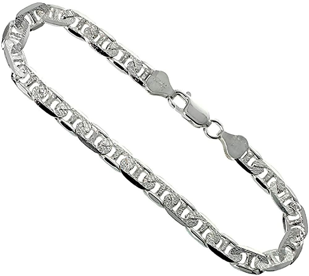 Sterling Silver D/C Flat Mariner Link Chain Necklace Bracelet 6.4 mm 7-30 inch