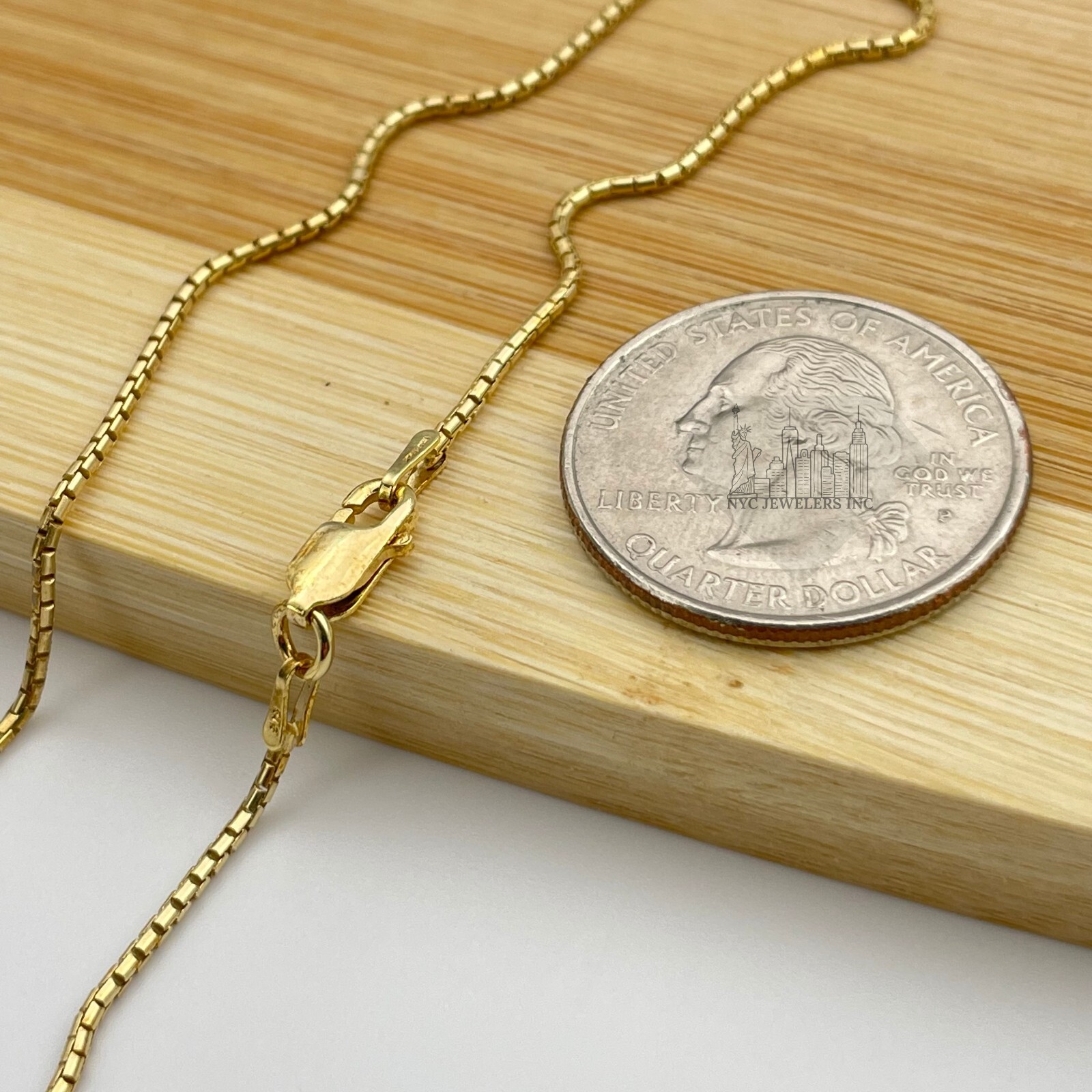 14K Gold Plated Sterling Silver Round Box Chain Necklace 925 Silver Chain 1.2MM