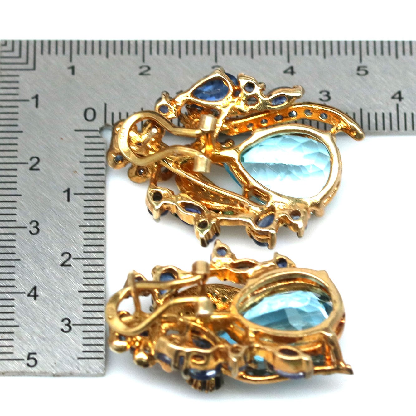 925 Sterling Silver 12 x 15 mm. Sky Blue Topaz Kyanite Sapphire Zircon Earrings