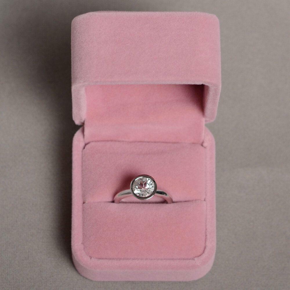 2ct Round Cut Lab-Created Moissanite Ring 14k White Gold Plated Bezel Solitaire