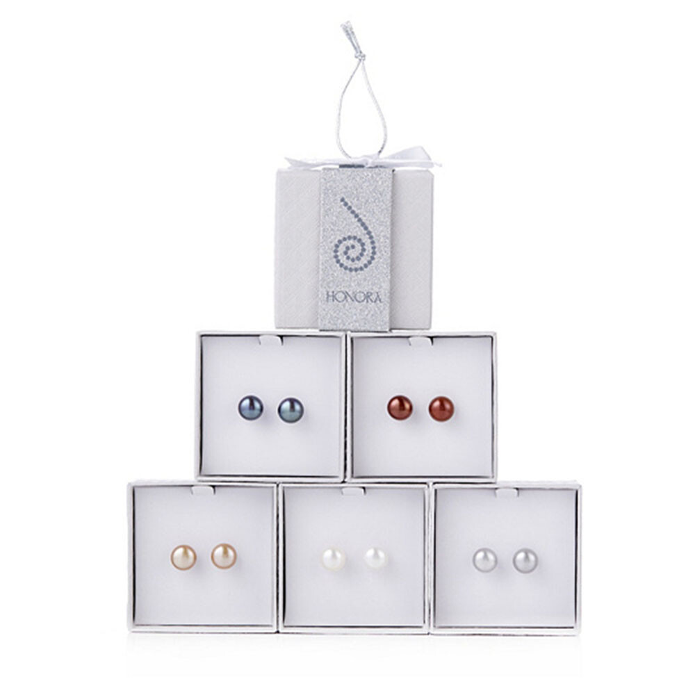 Honora Cultured Pearl Set of 5 9.0mm Boxed Stud Earrings with Happy Backs