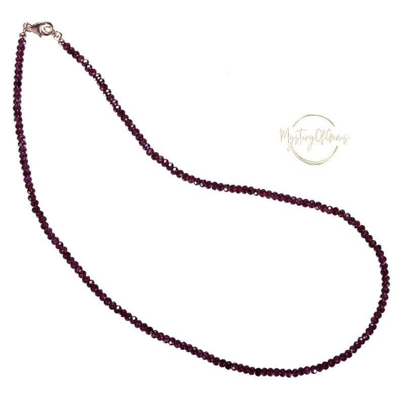 Natural Red Garnet Faceted Round Gemstone Beaded Necklace 18″ Women Jewelry Gift