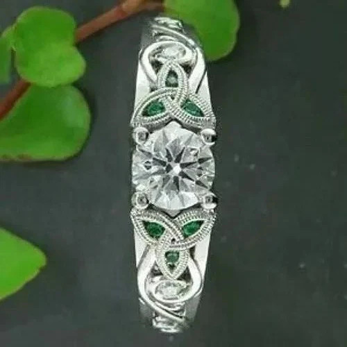 Art Deco Style Round Cut Lab Created Diamond Engagement 14K White Gold FN Ring