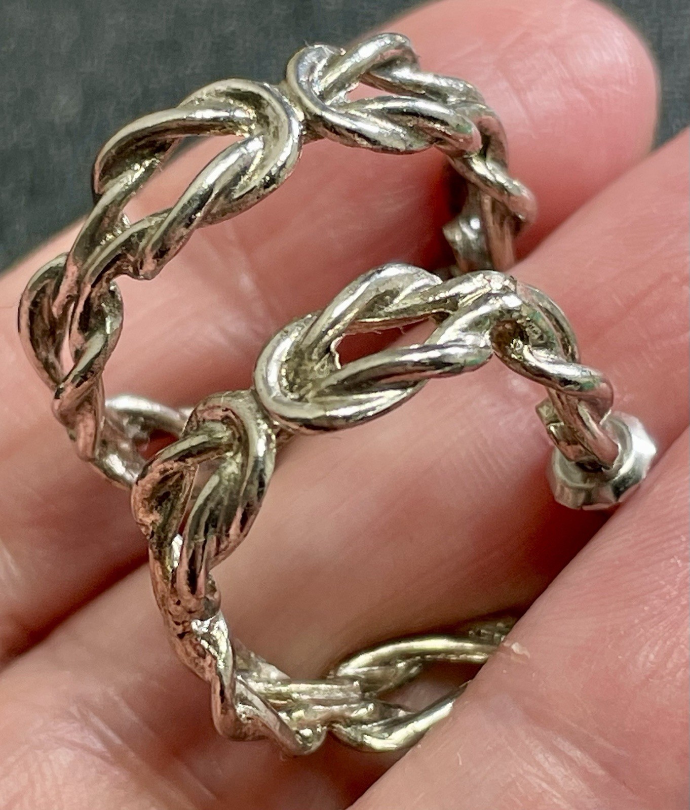 Vintage 1” Silver Tone Metal Chain Hoop Earrings