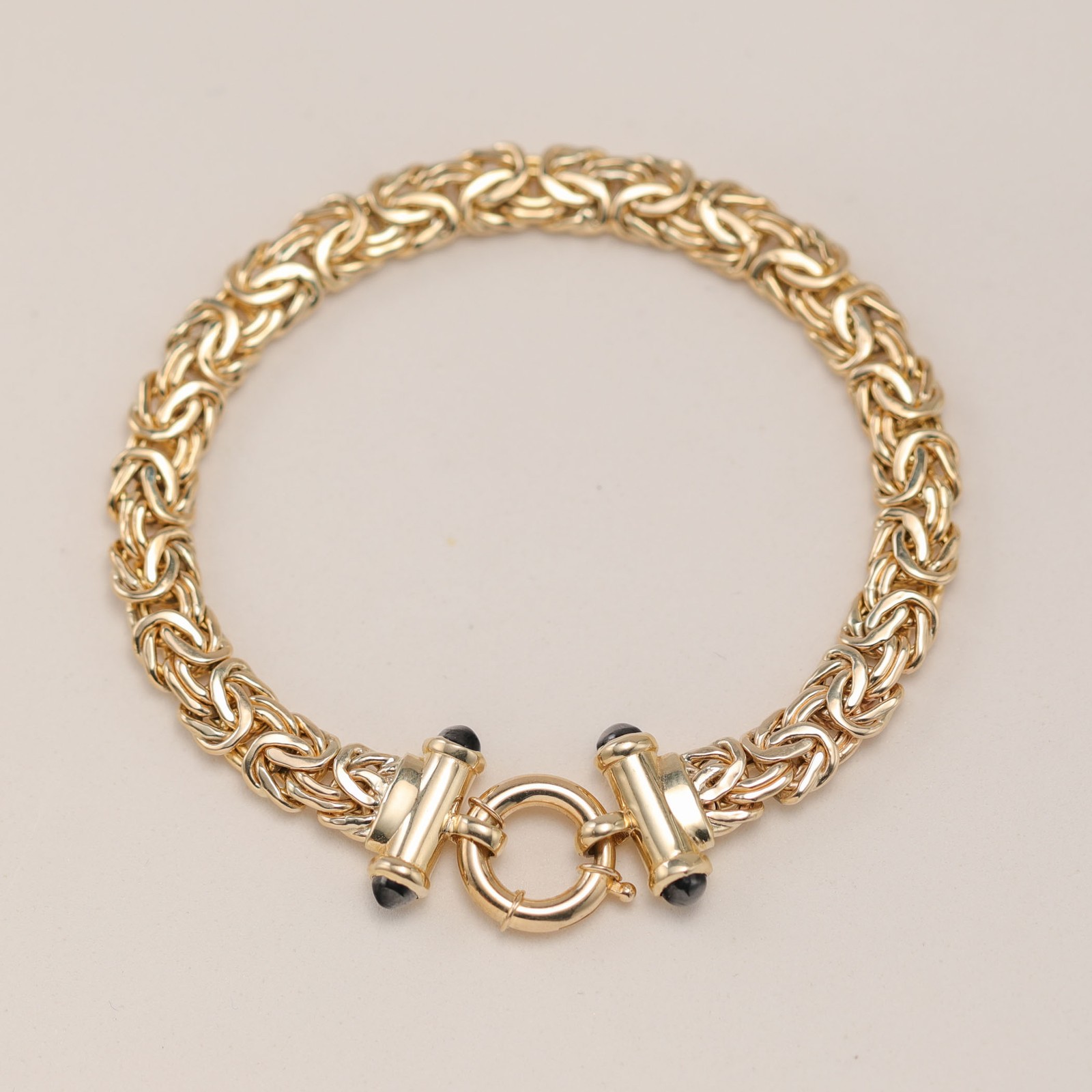 10K GOLD 7mm Classic Dome Byzantine Chain Bracelet Fancy Lock Yellow Gold