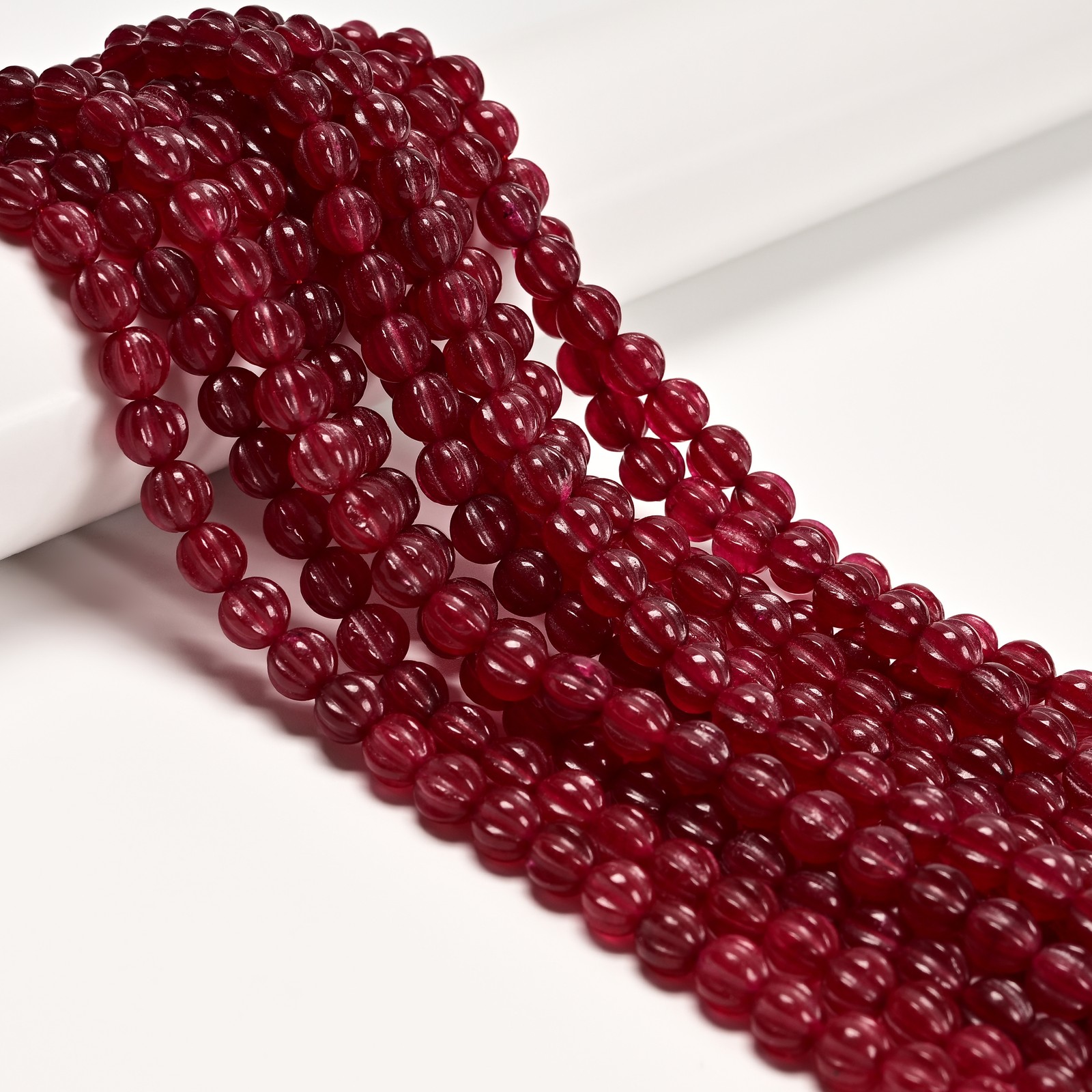 Dark Red Color Dyed Jade Carved Pumpkin Shape Beads Size 8mm 10mm 15.5″ Strand