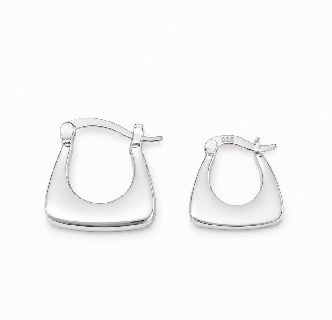 925 Silver Trapezoid Hoop Earrings Minimalist Geometric Huggie Earrings 439