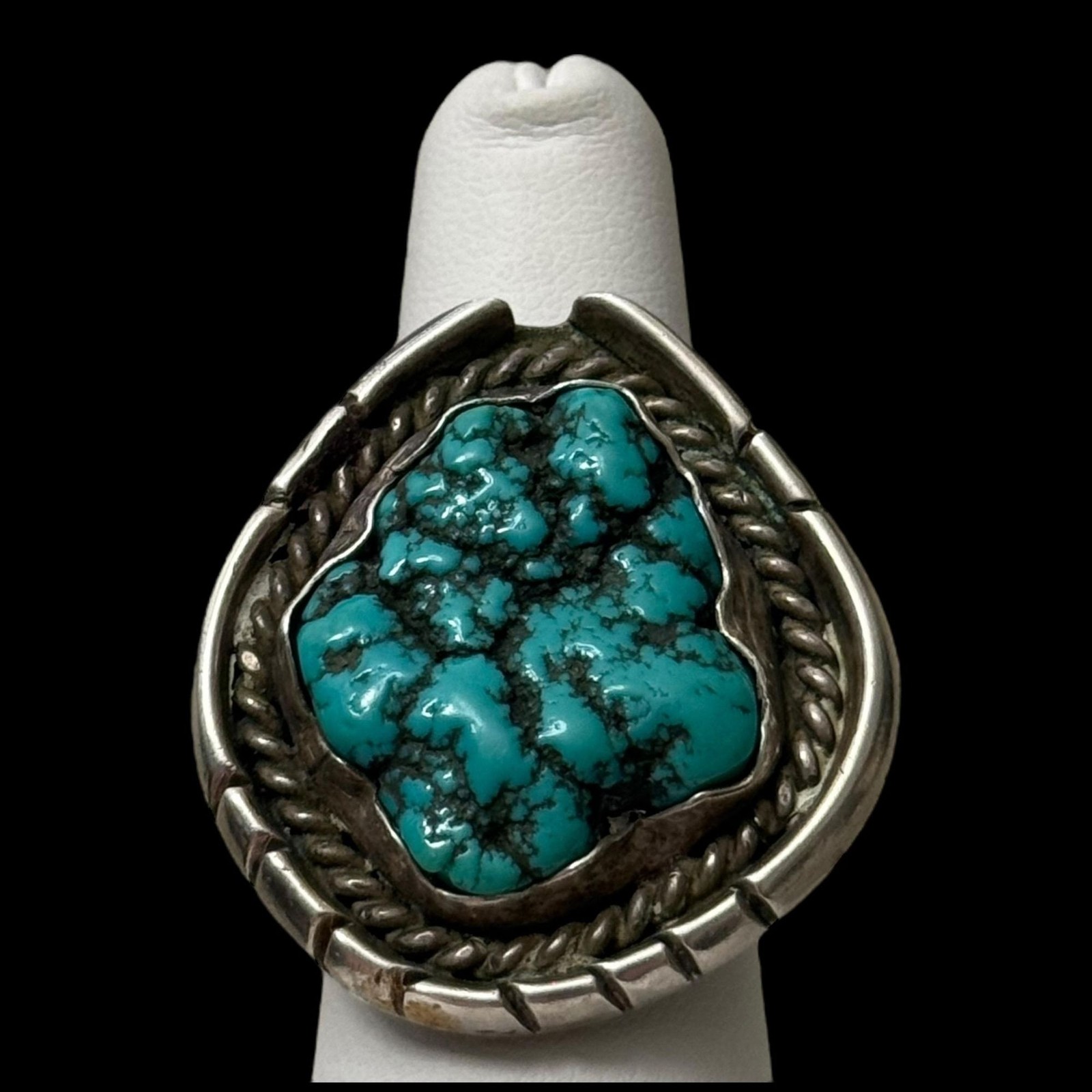 Vintage Native American Chunky Raw Turquoise Size 10.5 Sterling Ring