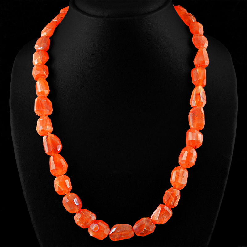 553.50 CTS NATURAL ORANGE CARNELIAN FACETED BEADS SINGLE STRAND NECKLACE (DG)