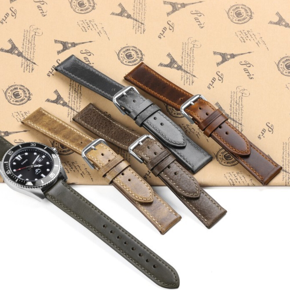 Premium Oil Waxed Genuine Leather Watch Band Strap 18/19/20/21/22mm Universal