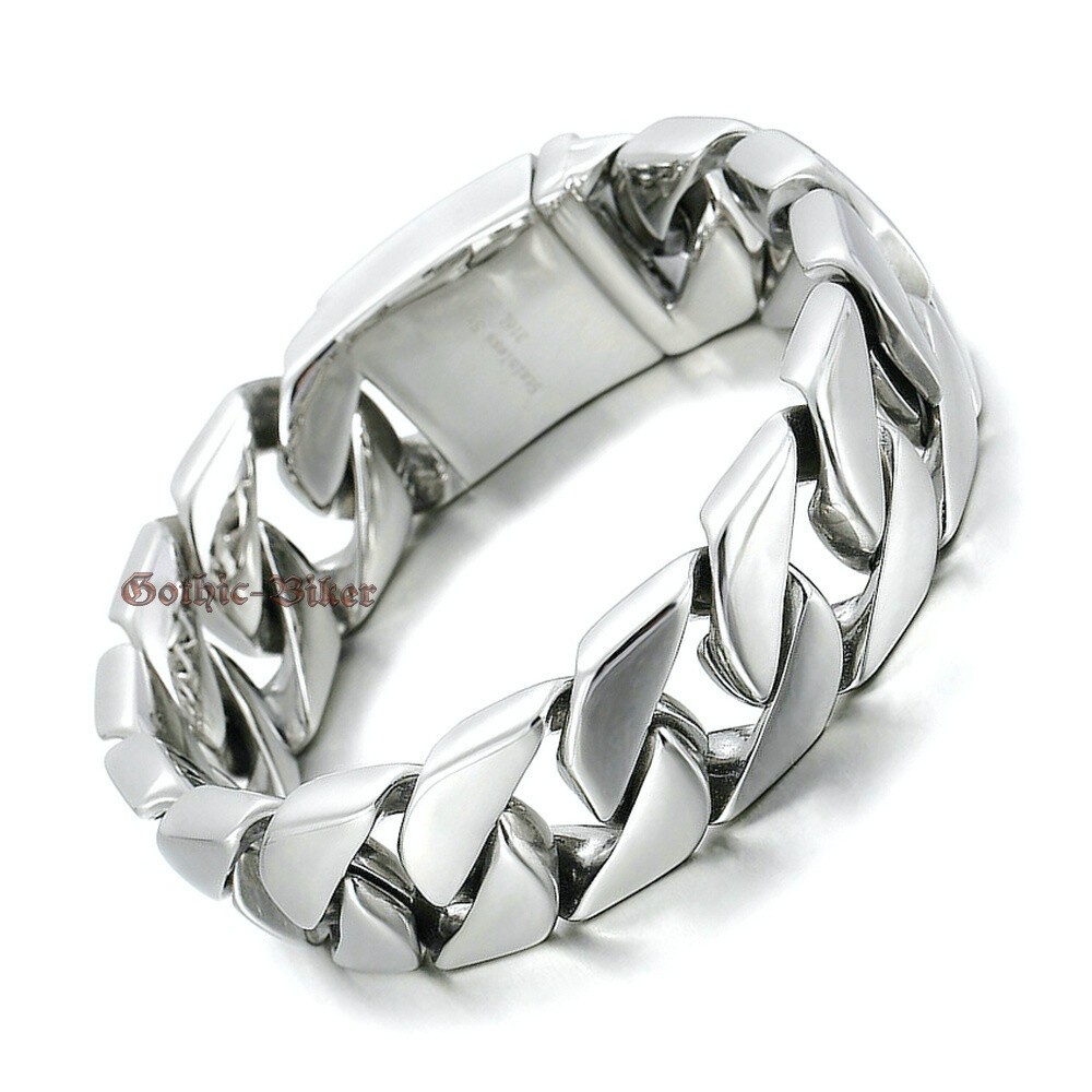 Heavy Mens Silver Curb Cuban Link Bracelet Stainless Steel Chain 20mm Polish